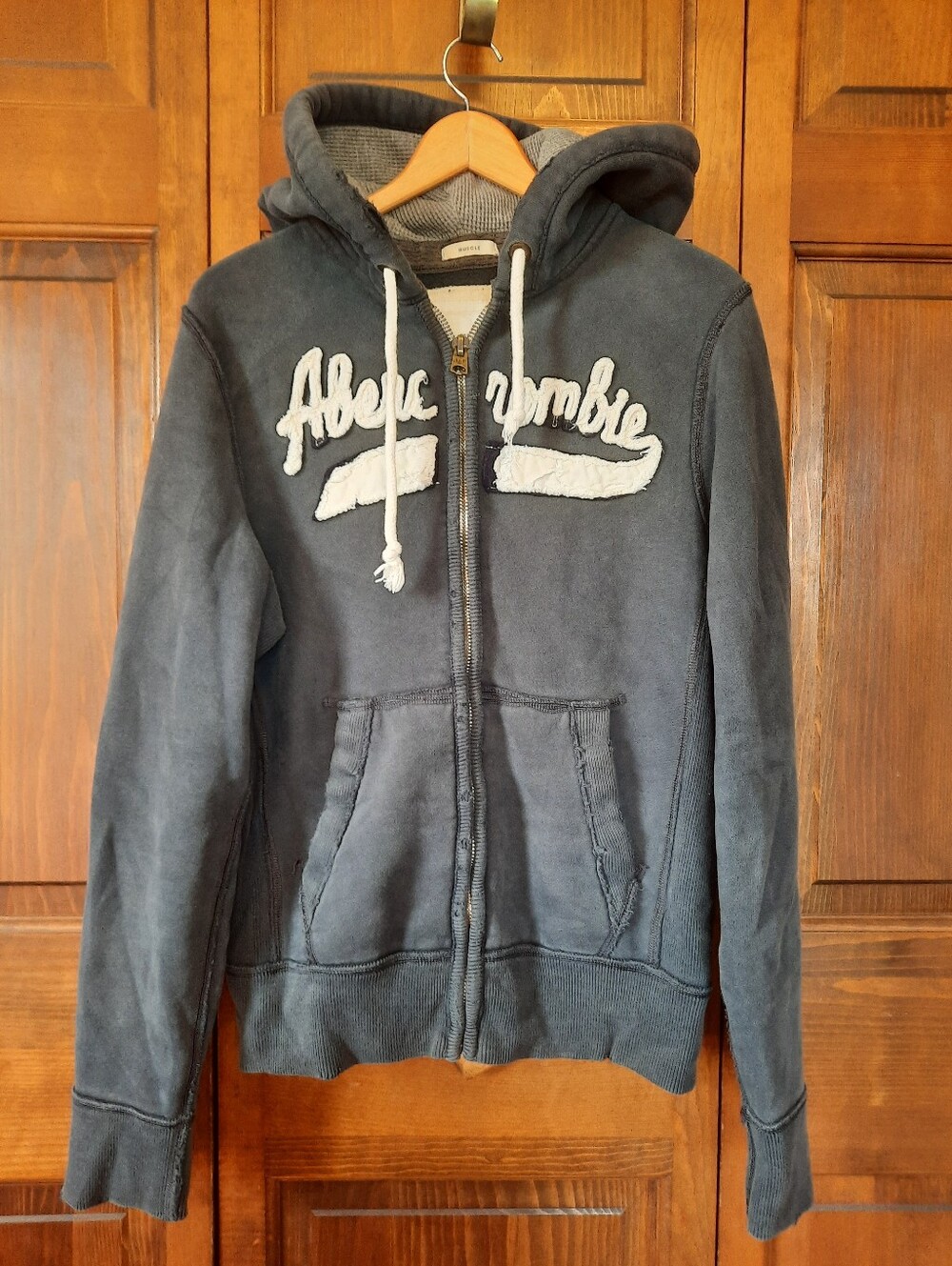 Vintage Y2K Abercrombie & Fitch Muscle Navy Full Zip Hoodie Sweatshirt Size M